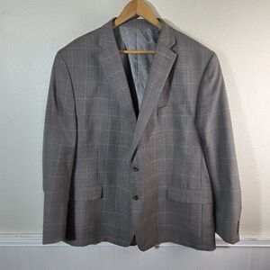 Men's Michael Kors Taupe Two Button Checkered Work Career Blazer Jacket Size 50R